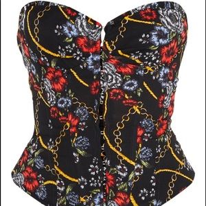 Black Scarf Print Satin Cup Detail Corset